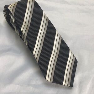 Yves Saint Laurent Black and Cream Striped Tie